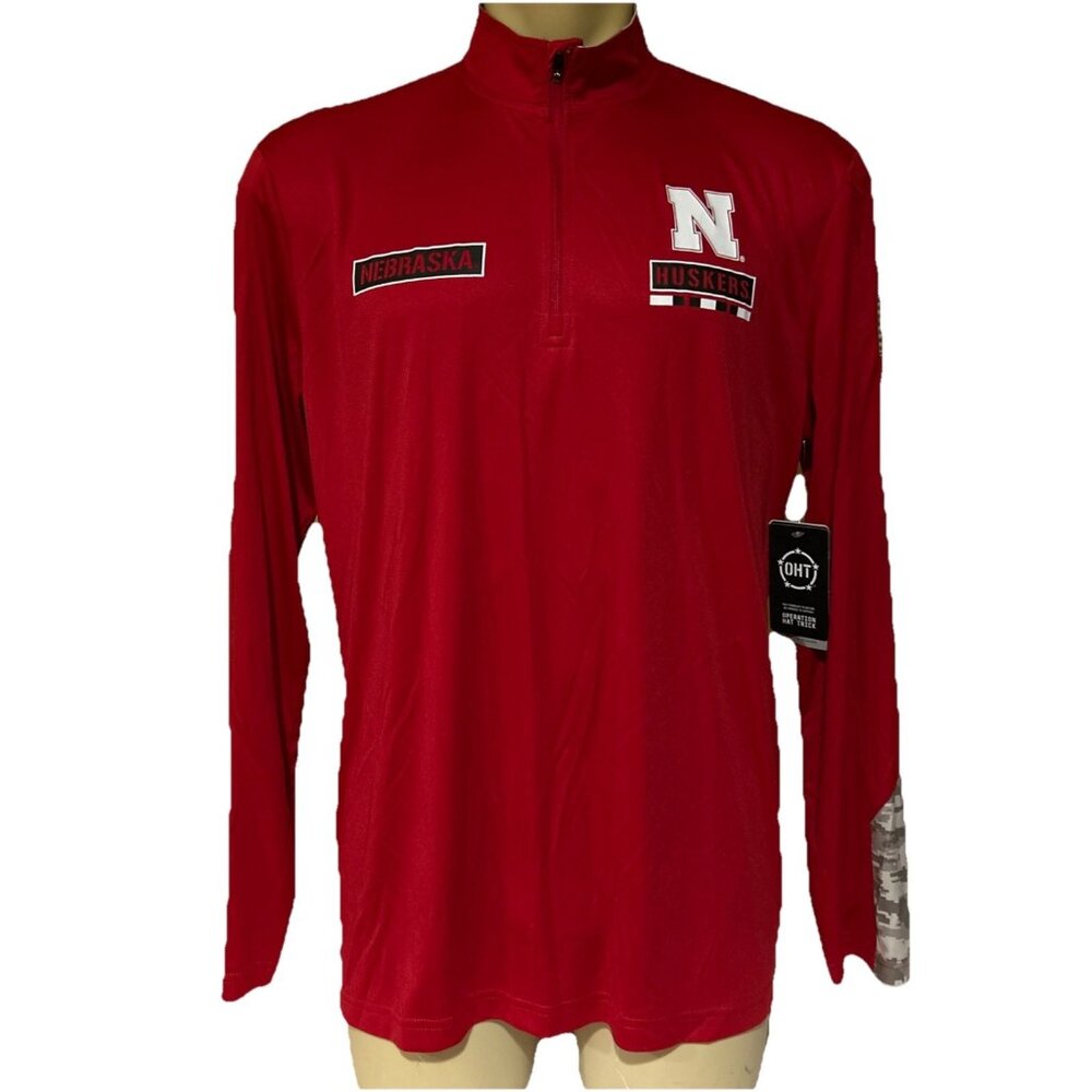 NEW Nebraska Cornhuskers Colosseum OHT 1/4 Zip Shirt Red Camo Size Large Mens